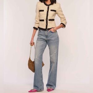 Heartloom NWT Quinn Cropped Tweed Blazer - Ivory/ Black Gold Buttons - Size S